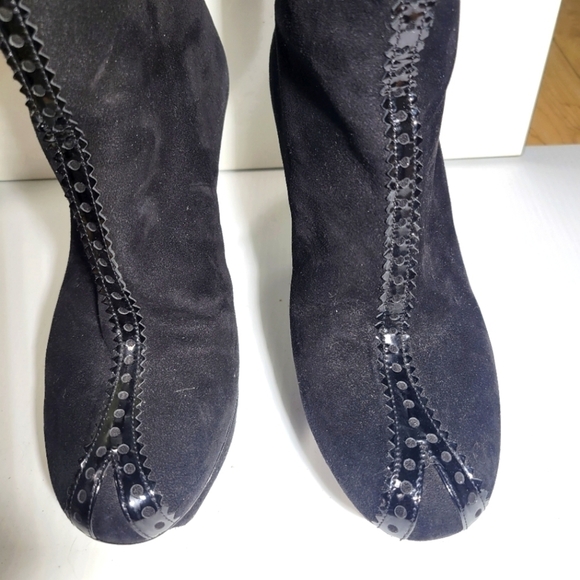 Ysl yves saint laurent platform suede leather knee high stiletto boots black  7 - Picture 2 of 15